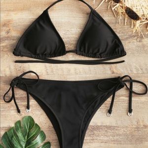 Plain black bathing suit